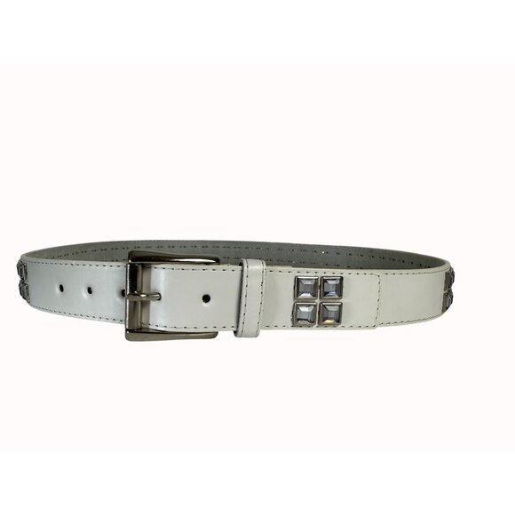 Punk Rock White Rhinestone Belt Size XL Leather Rivet Studs Retro 80s Style main image 7